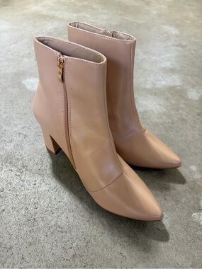 Lulu's Blush Pointed Toe Block Heel Ankle Boots with Side Zip